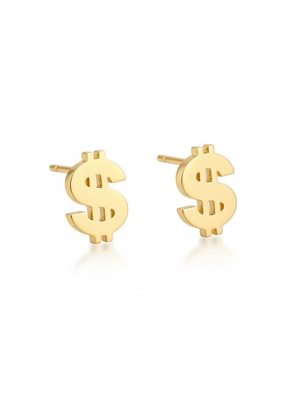 Dollar Sign Money Currency Humor Prosperity Gold Stainless Steel 1/2” Earrings